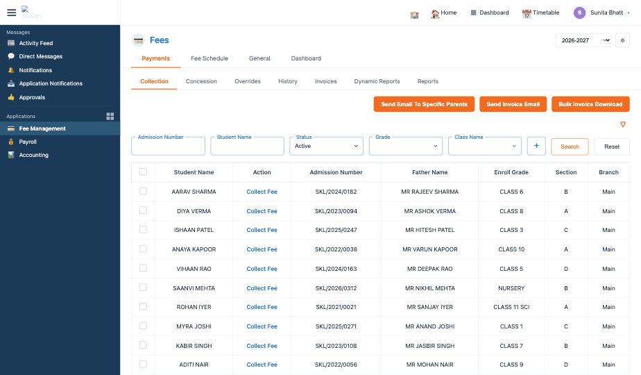 Skolaro Fee Management dashboard