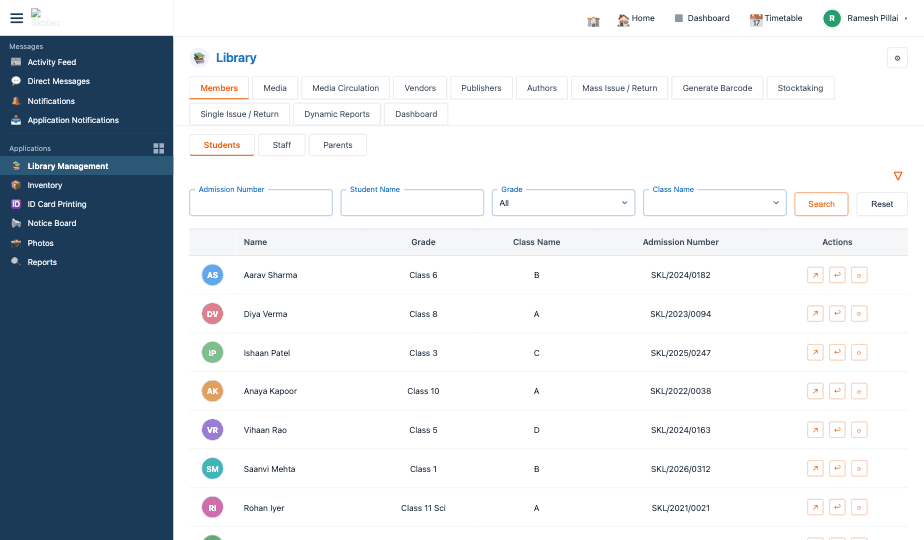 Skolaro Library Management dashboard