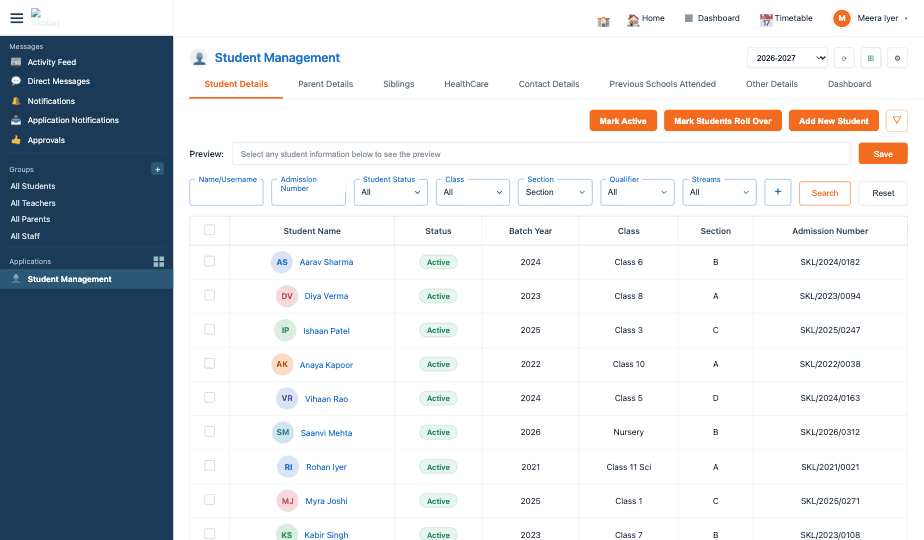 Skolaro Student Management dashboard